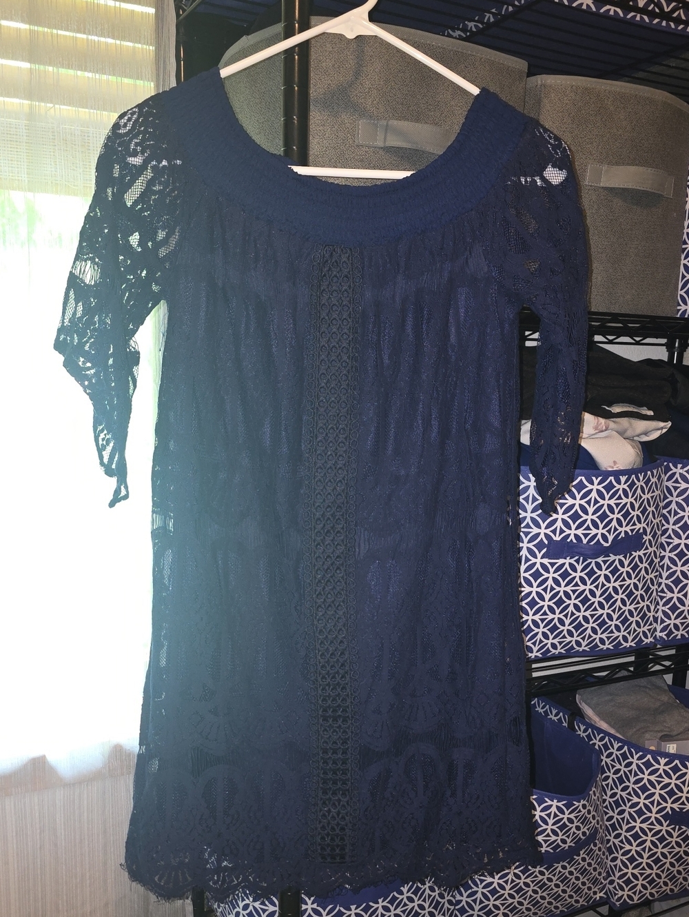 Navy Lace Off-Shoulder Dress